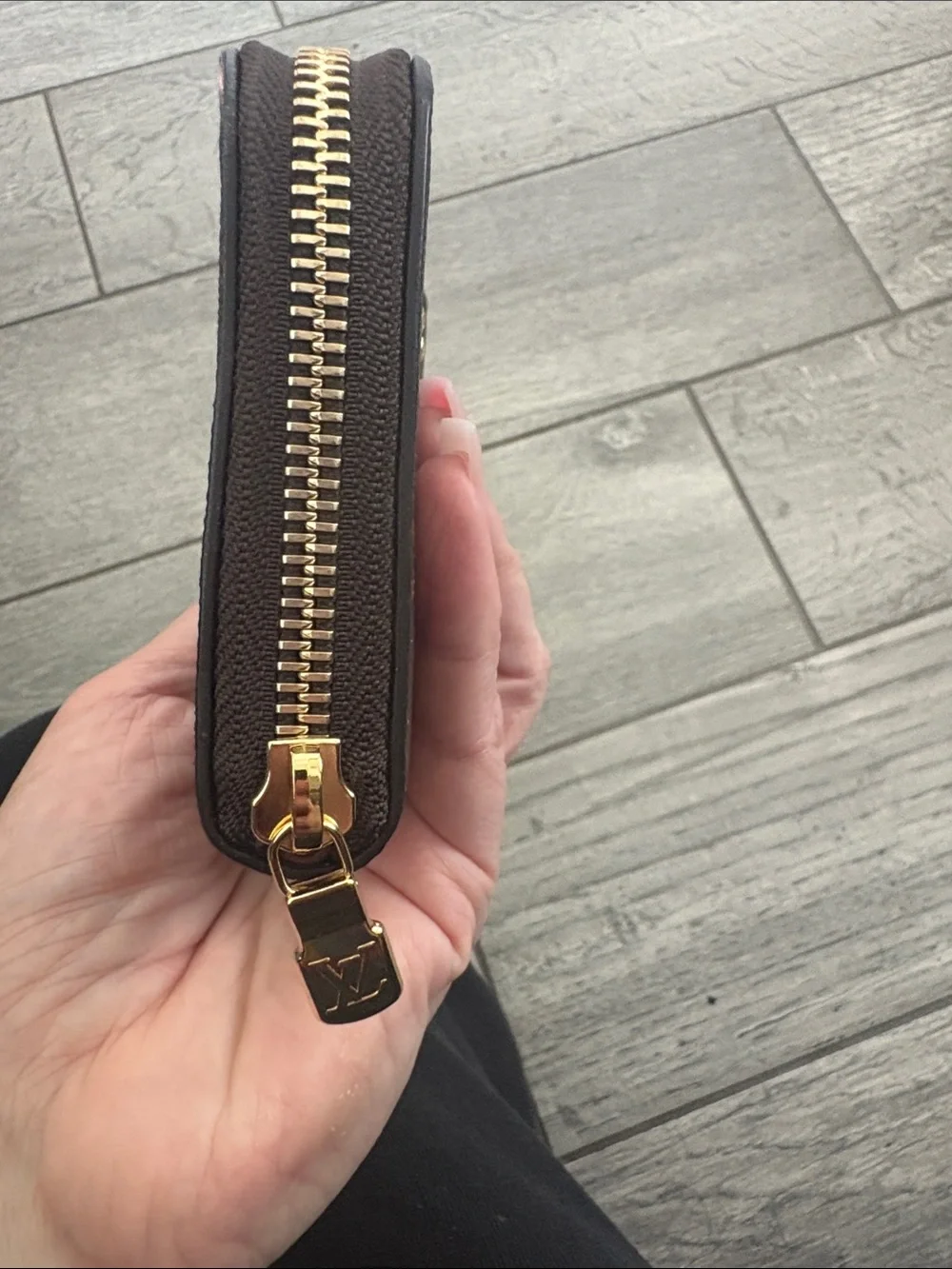 Louis Vuitton Brown Monogram Zip Card Holder with Gold Plaque
